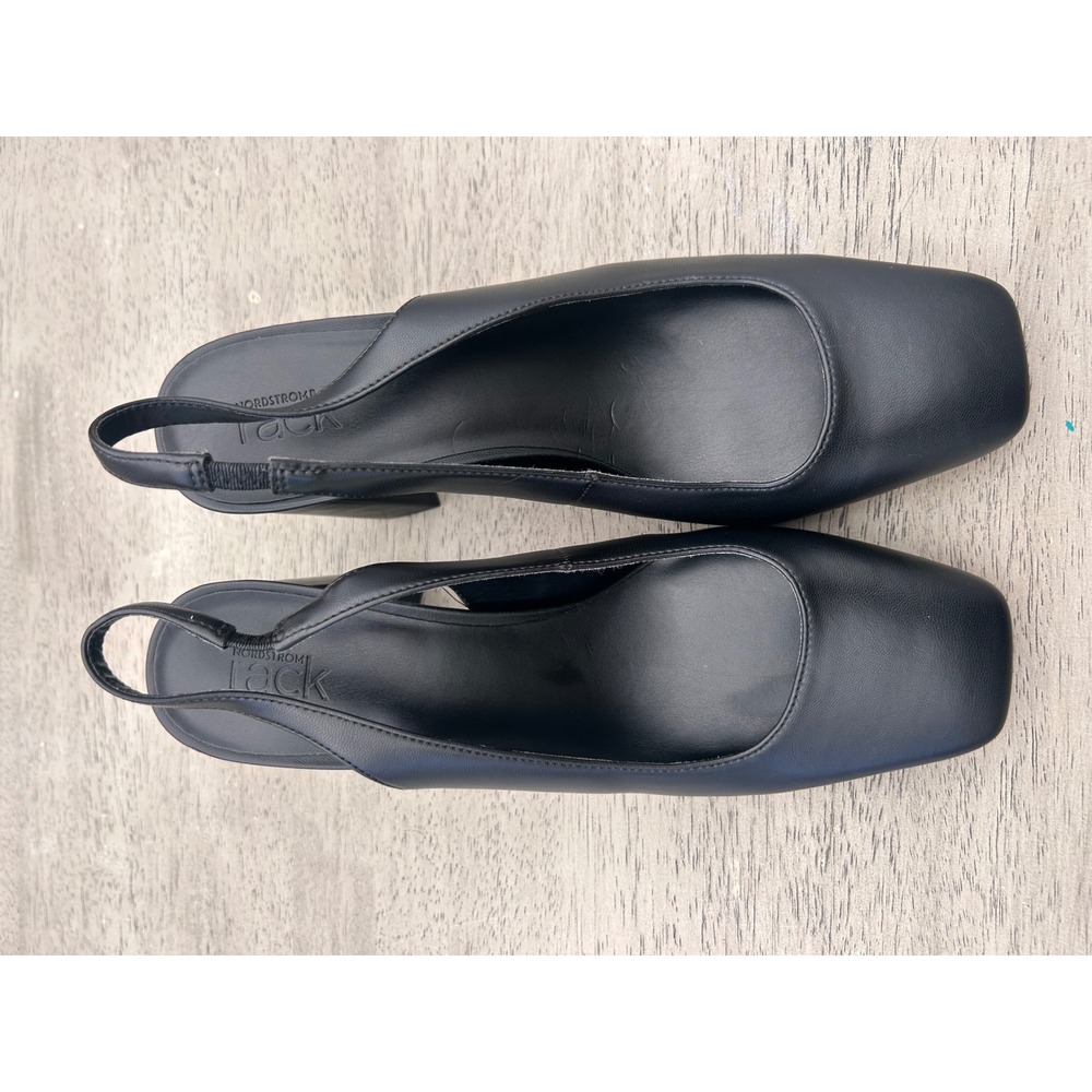Nordstrom Rack RKKINLEY-PU Black‎ Square Toe Block Heel Slingback Pumps Size 9M